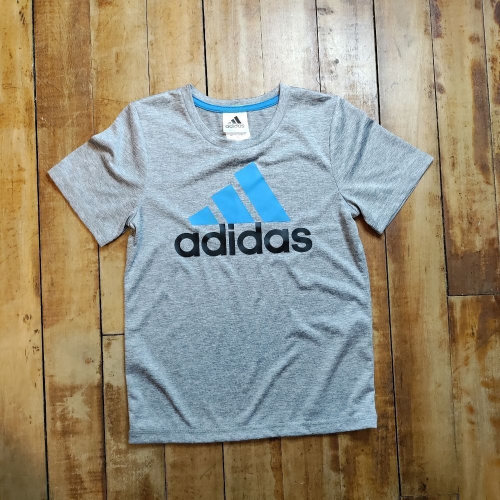 Adidas size 6 athletic shirt girls blue gray soccer spring summer activewear